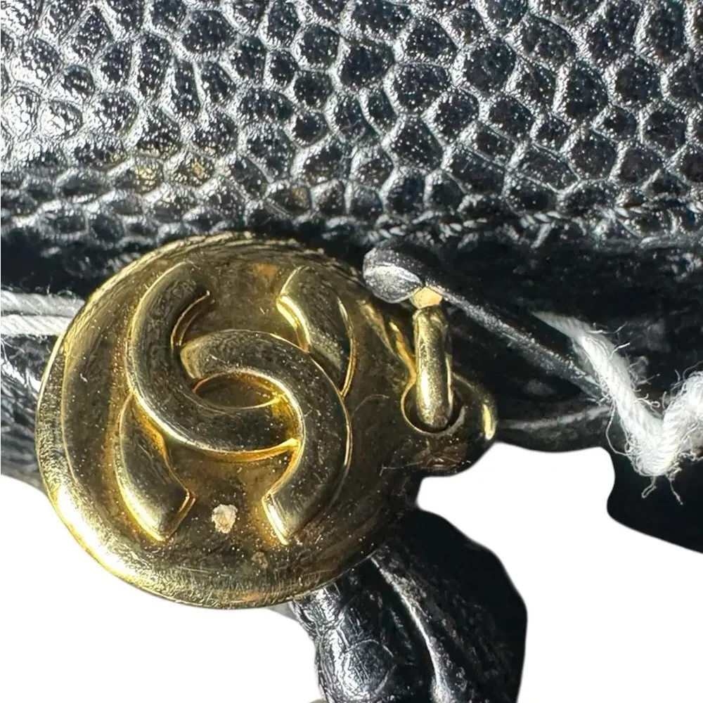 Chanel Black Caviar Quilted Leather Coco Mark CC Top Handle Flap Tote